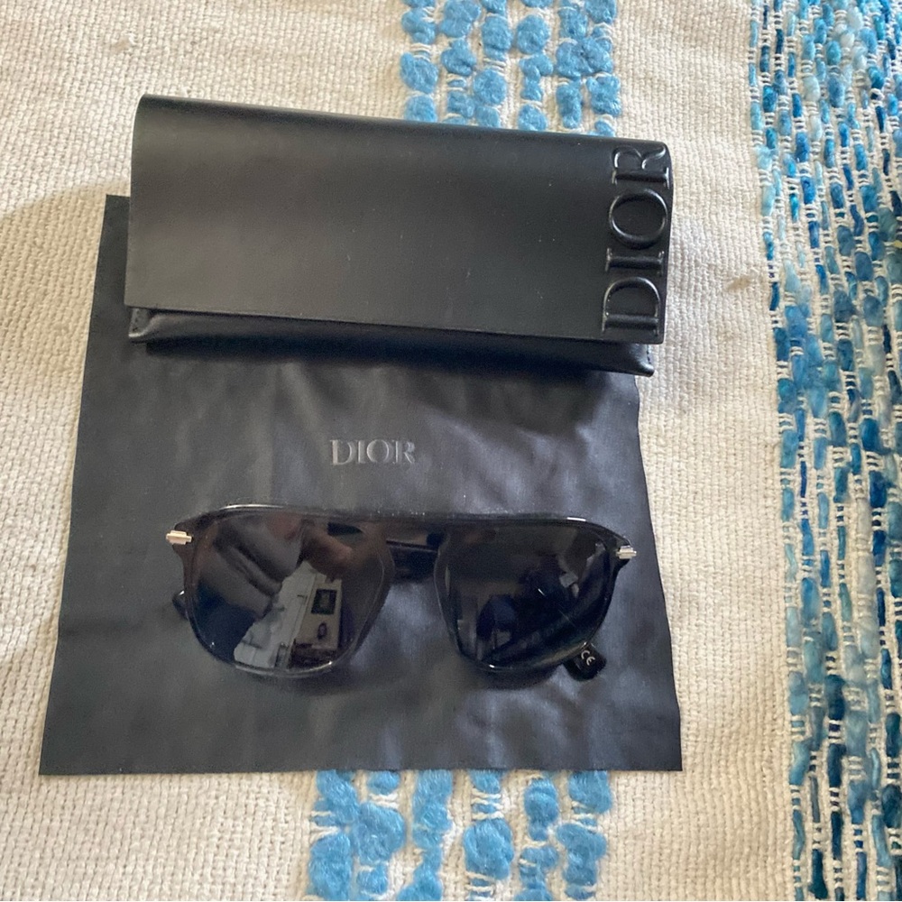 DIOR DIORBLACKSUIT S41  10A0 Shiny Black Smoke Square Sunglasses 55MM With Case - Picture 3 of 12
